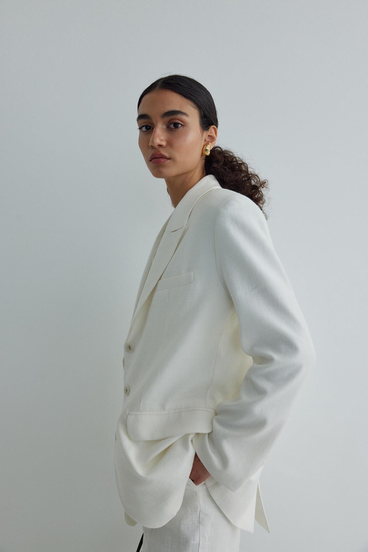 Beyaz Gabriel Keten Blazer Ceket