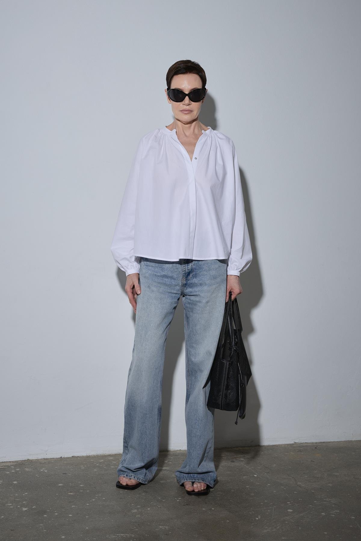 Beyaz Lena Balon Kol Gömlek