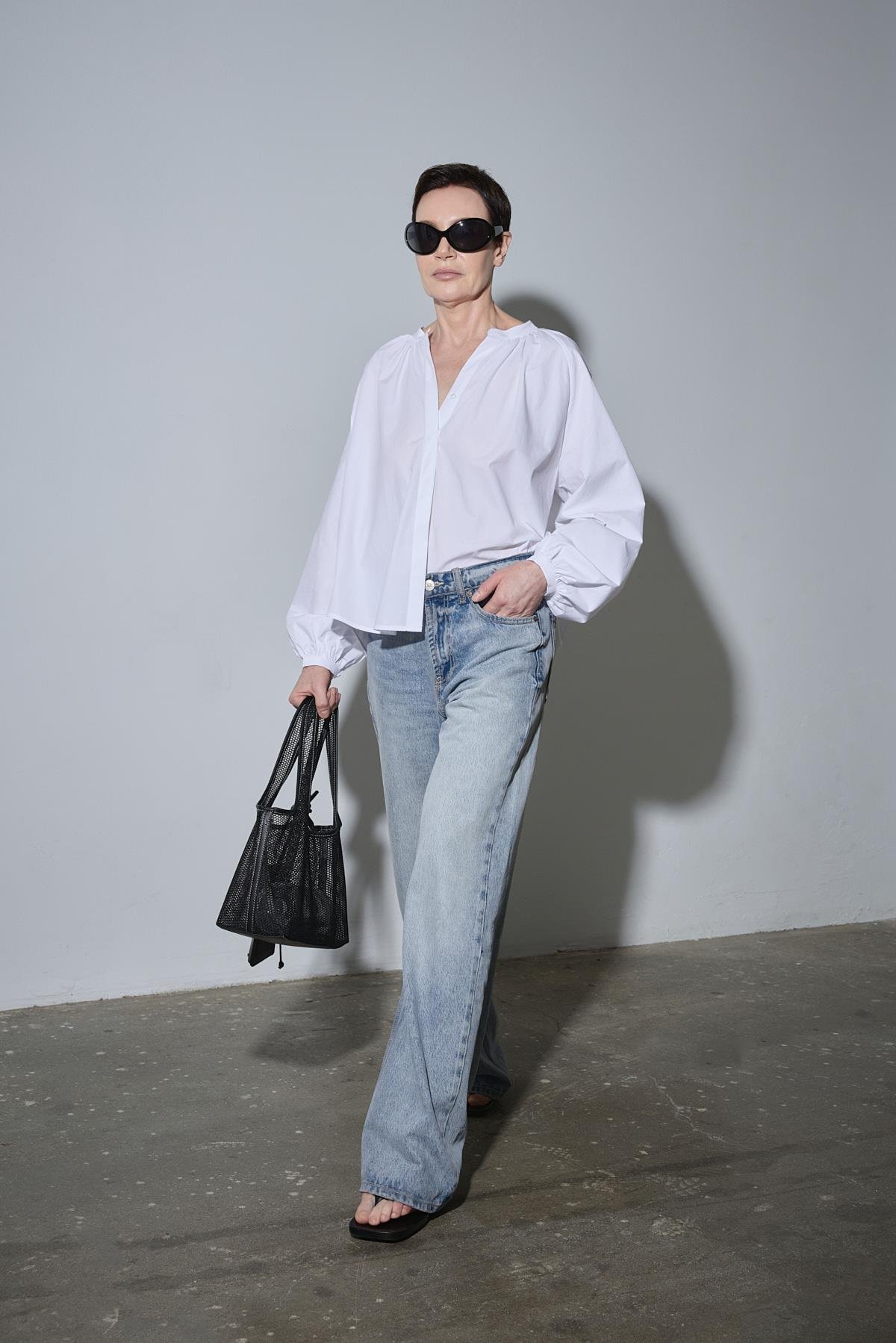 Beyaz Lena Balon Kol Gömlek