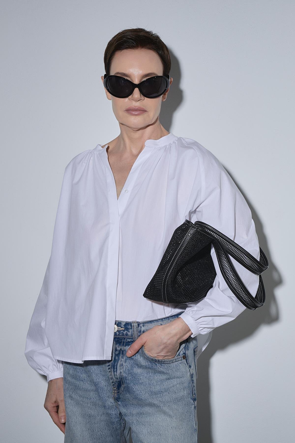 Beyaz Lena Balon Kol Gömlek