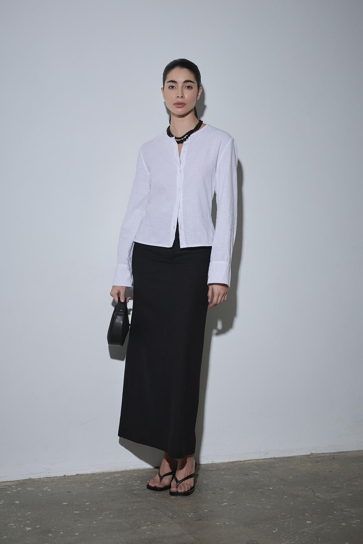 Beyaz Lizi Keten Gömlek