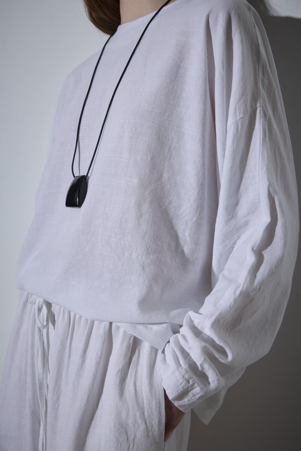 Beyaz Ole Oversize Keten Bluz