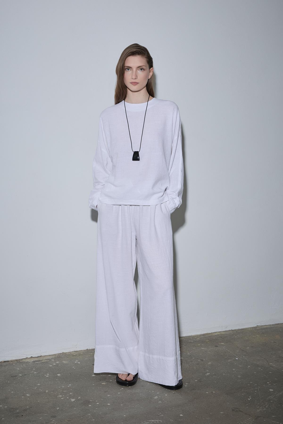 Beyaz Ole Oversize Keten Bluz