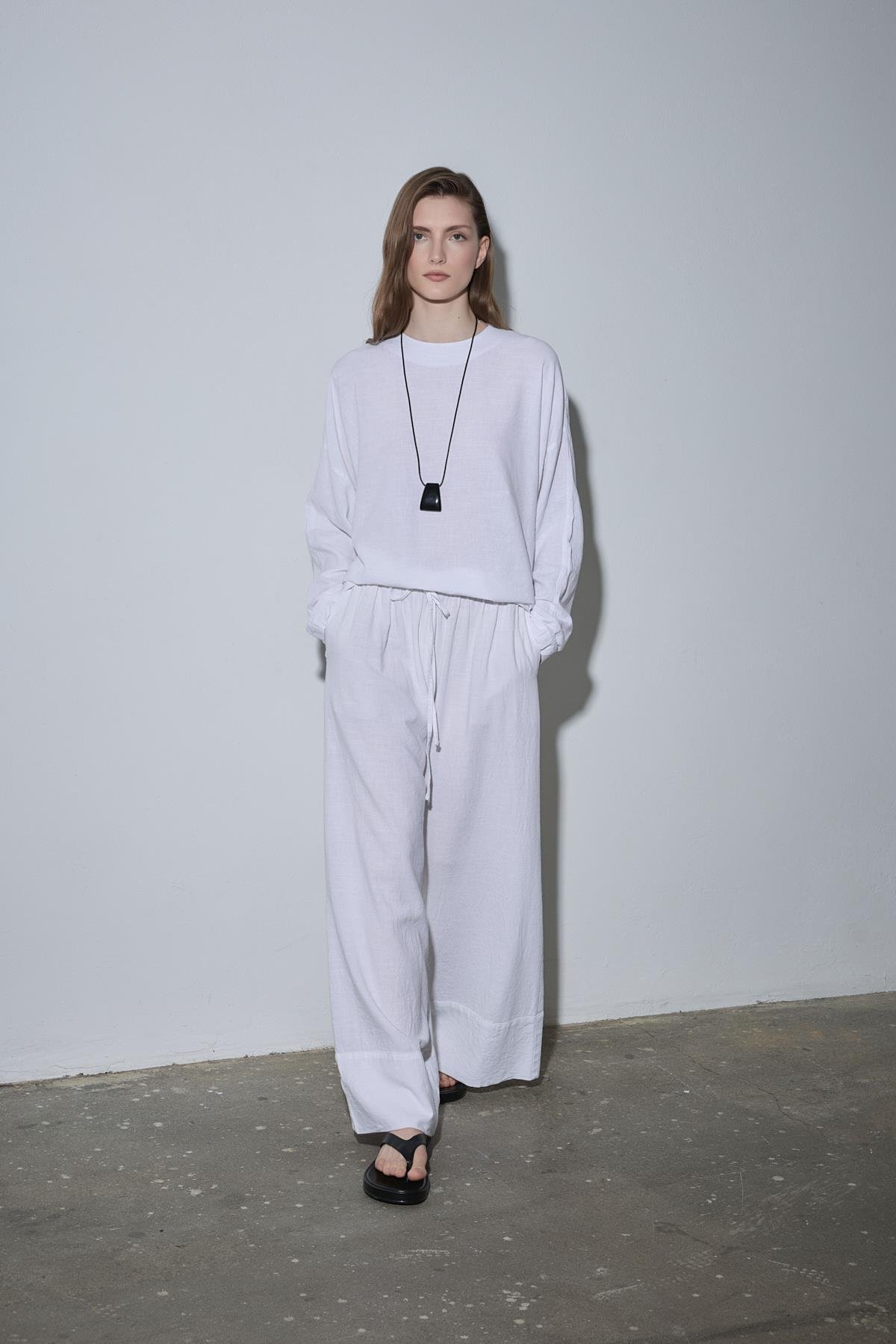 Beyaz Serin Palazzo Keten Pantolon