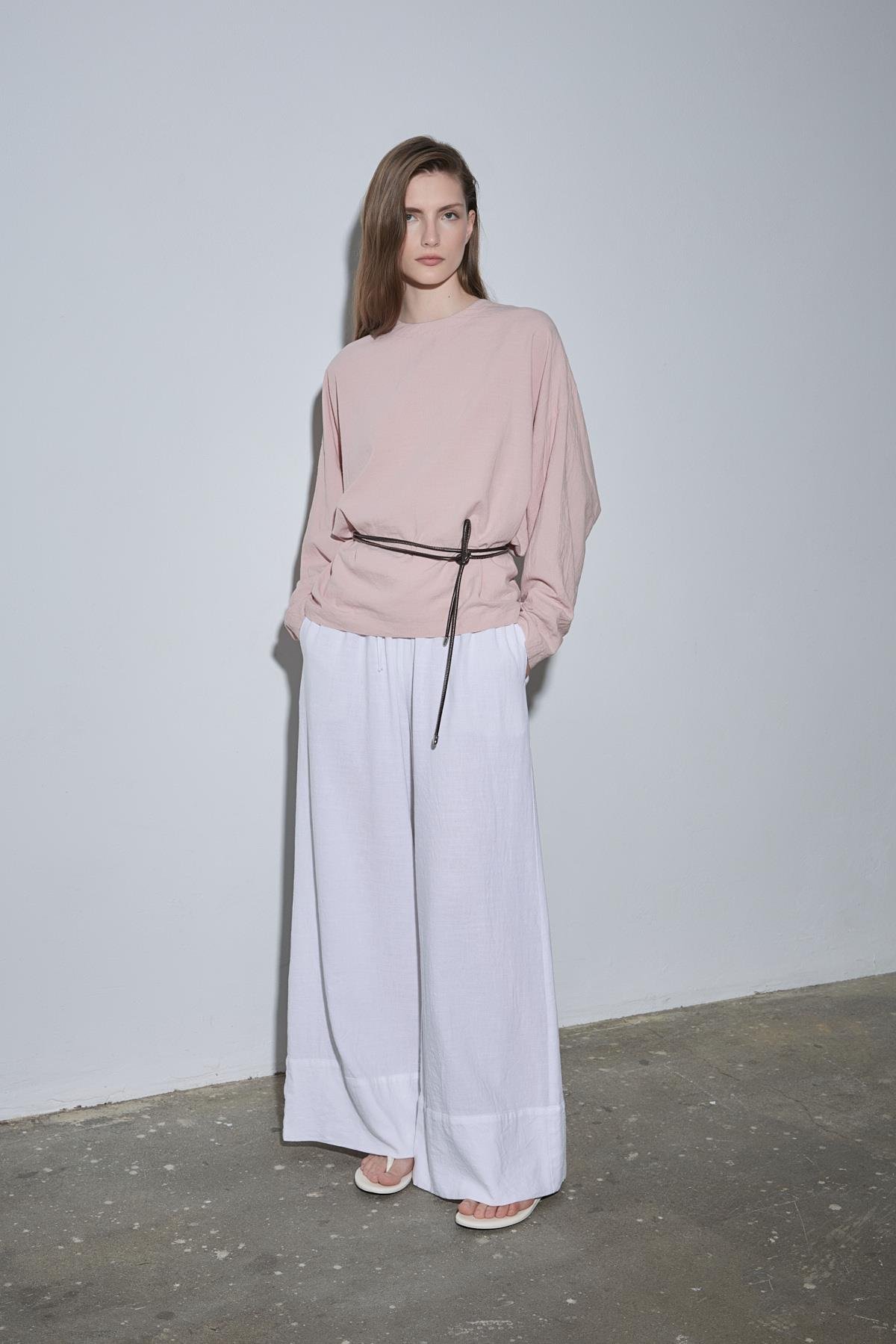 Beyaz Serin Palazzo Keten Pantolon