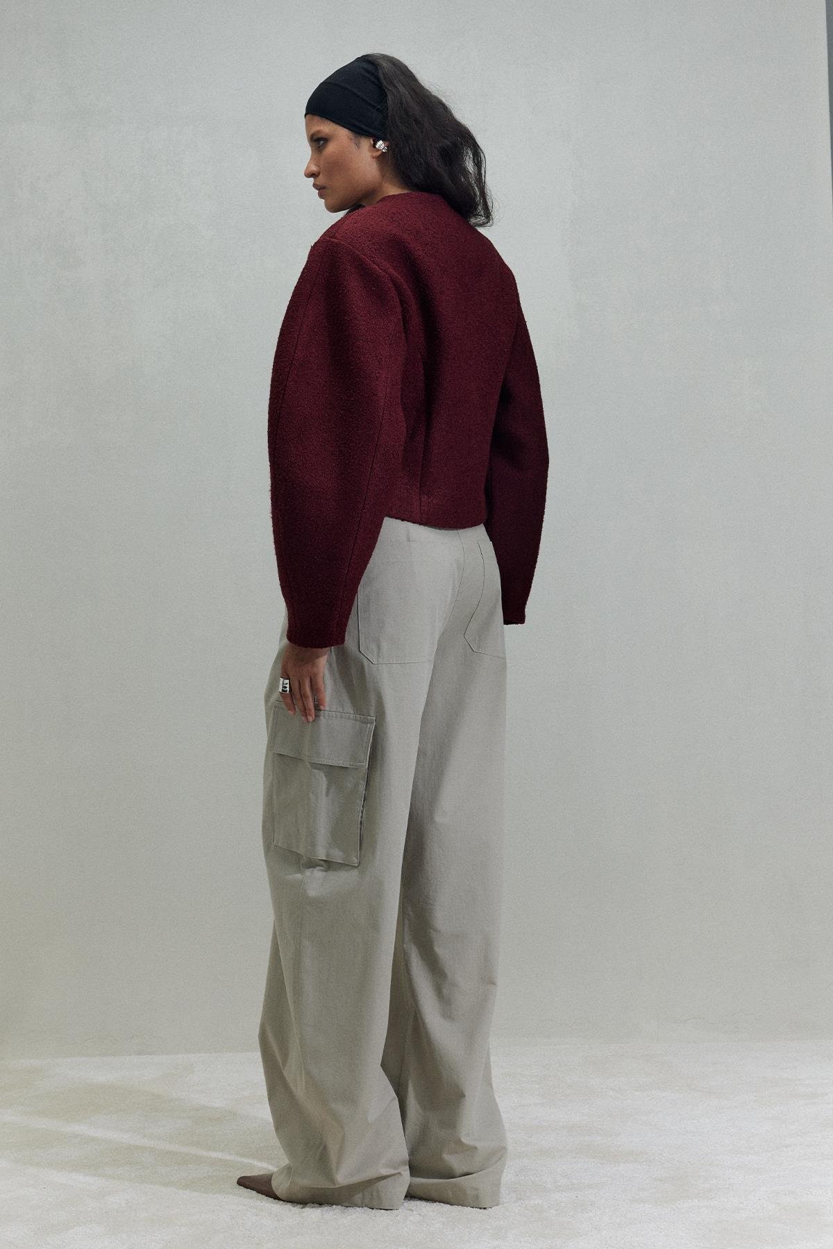 Bordo Gigi Belden Oturtmalı Ceket