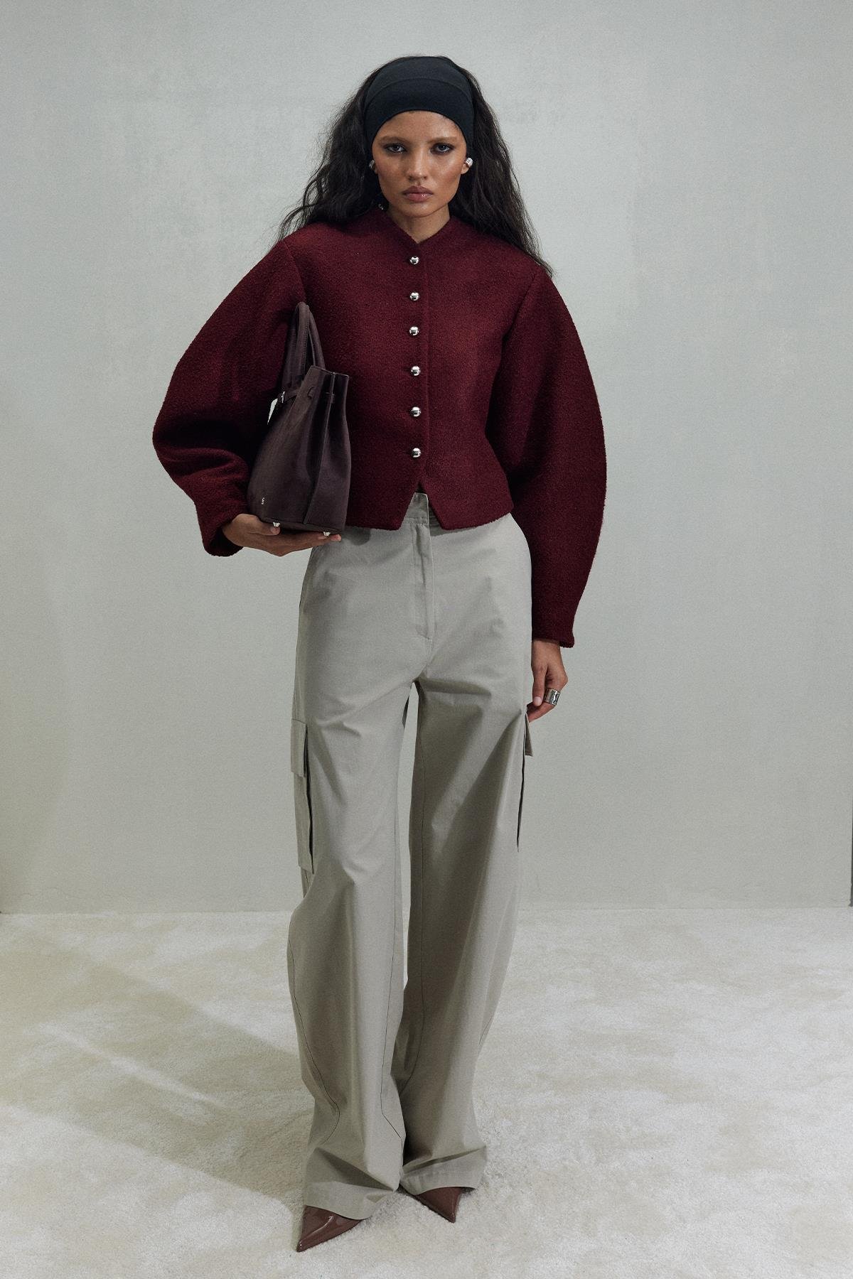 Bordo Gigi Belden Oturtmalı Ceket