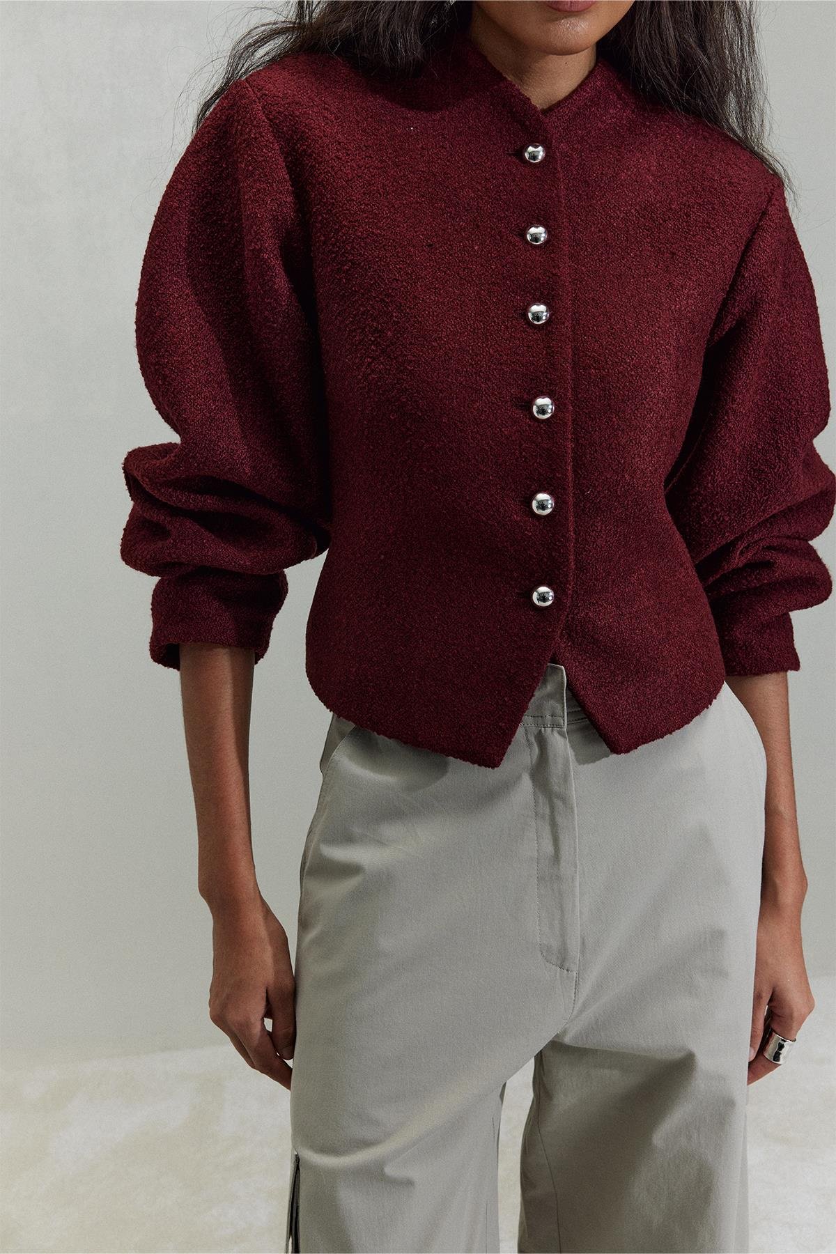 Bordo Gigi Belden Oturtmalı Ceket