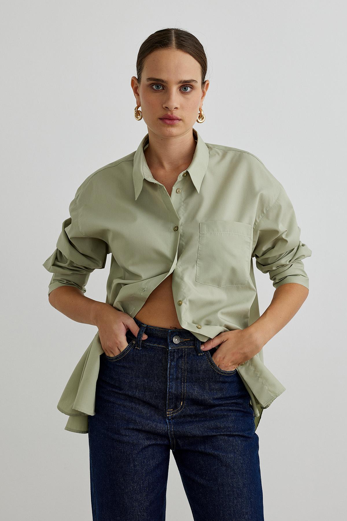 Çağla Yeşili Nili Poplin Gömlek
