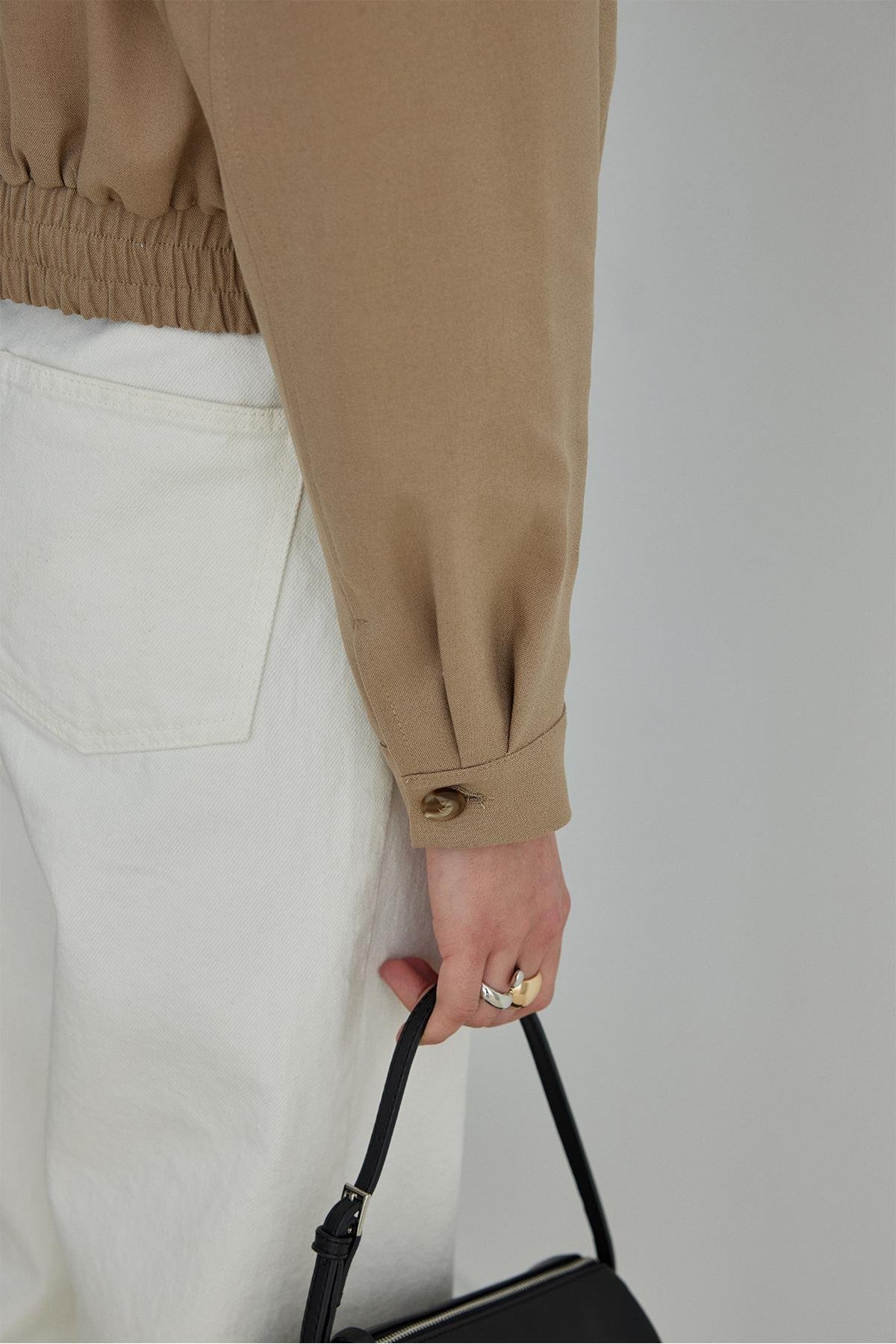 Camel Copper Crop Bomber Ceket