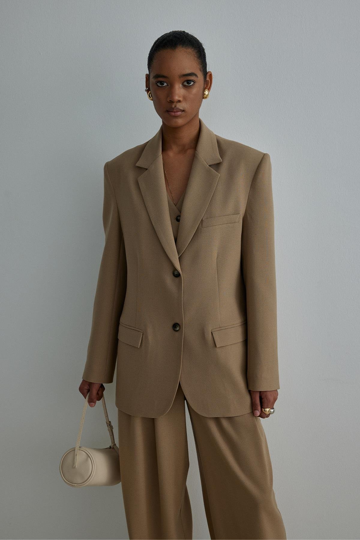 Camel Mina Blazer with Button Detail