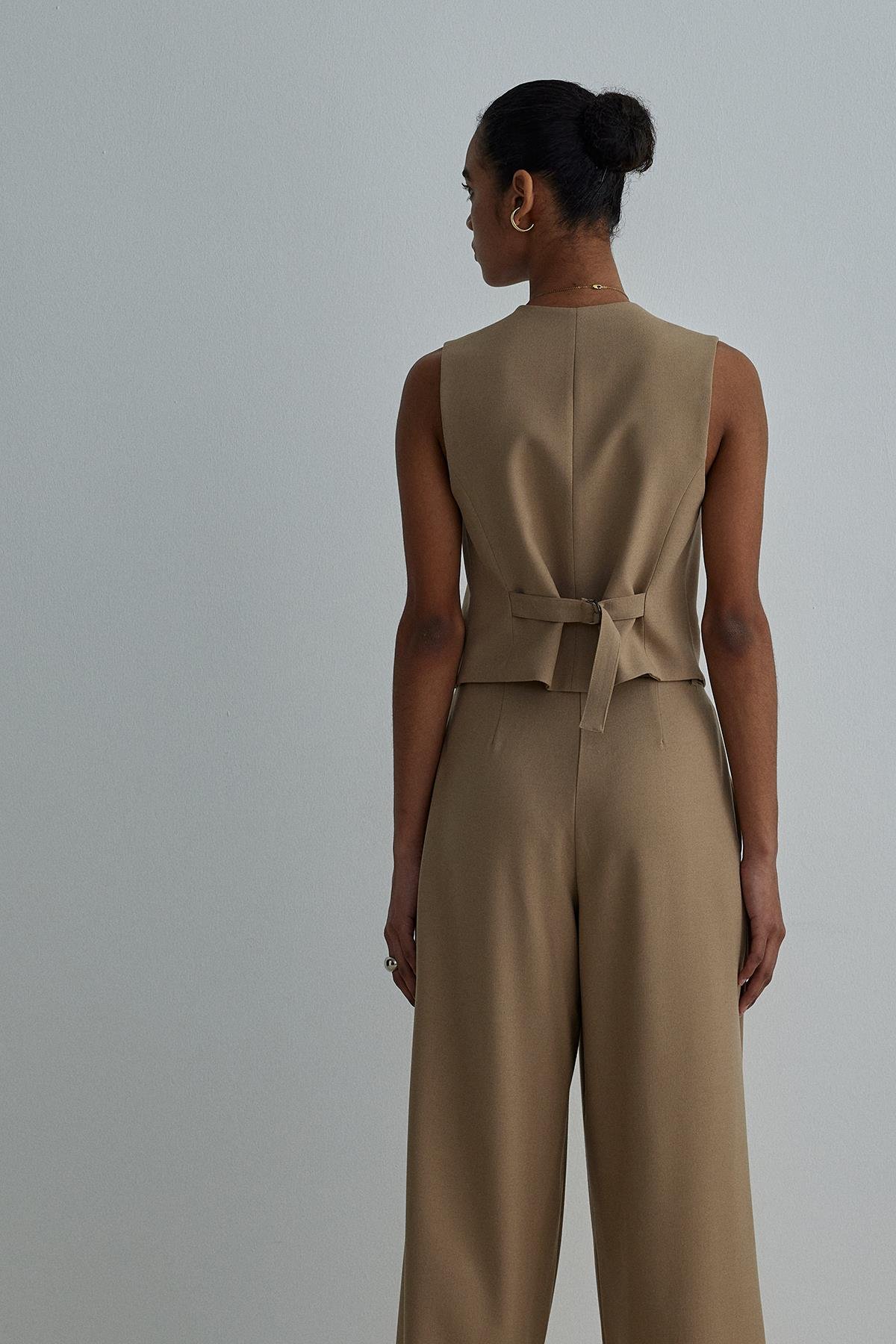 Camel Mina Cropped Vest with Buttons