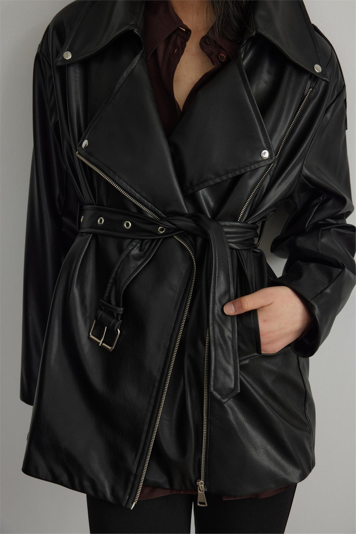 Deri Biker Trençkot