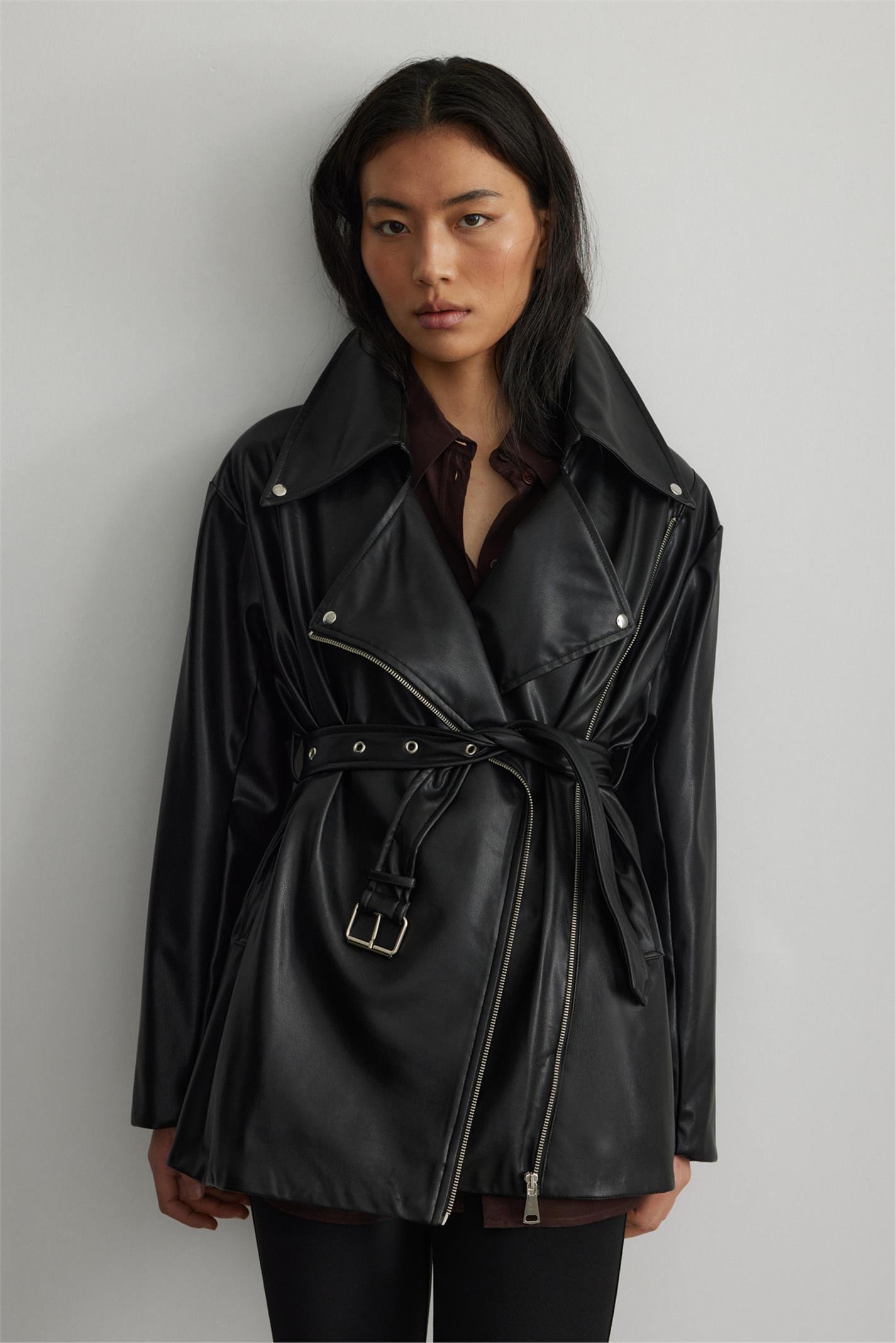 Deri Biker Trençkot