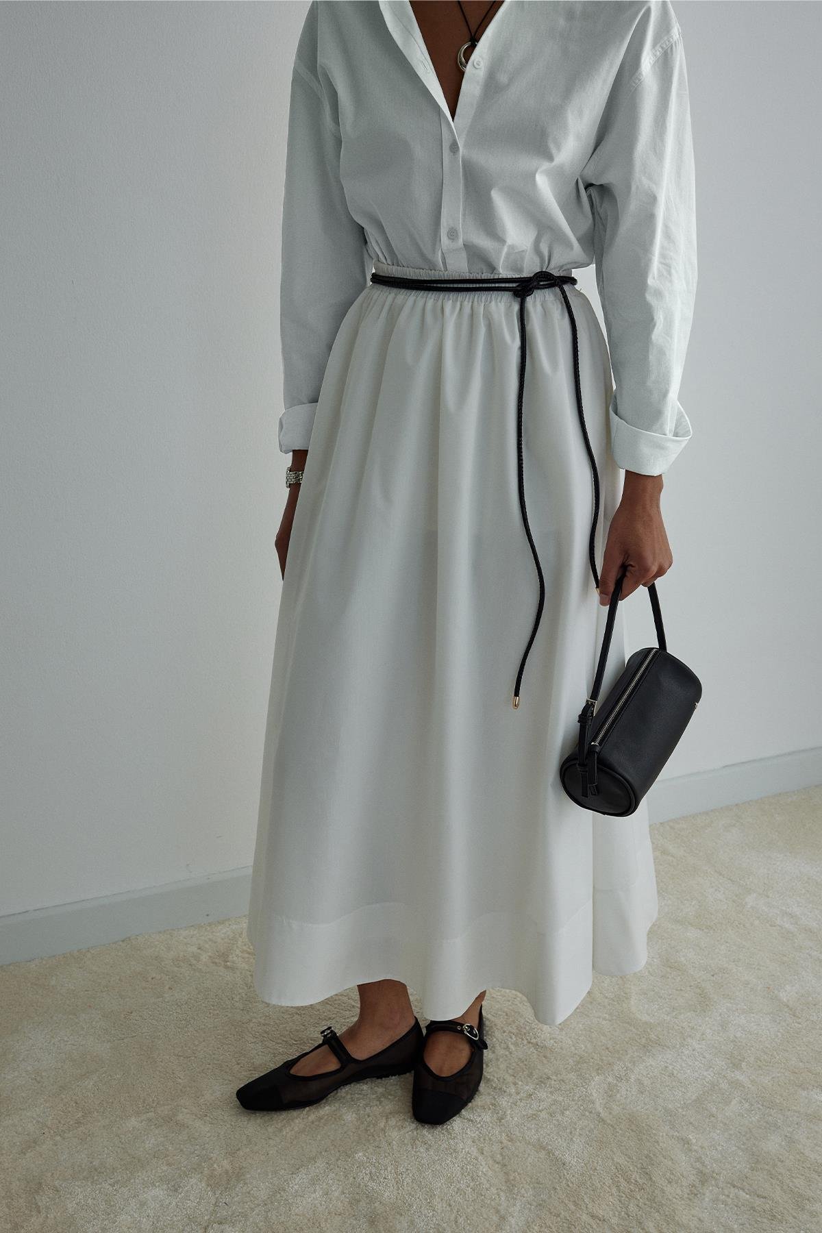 Ecru Day Poplin Flared Skirt