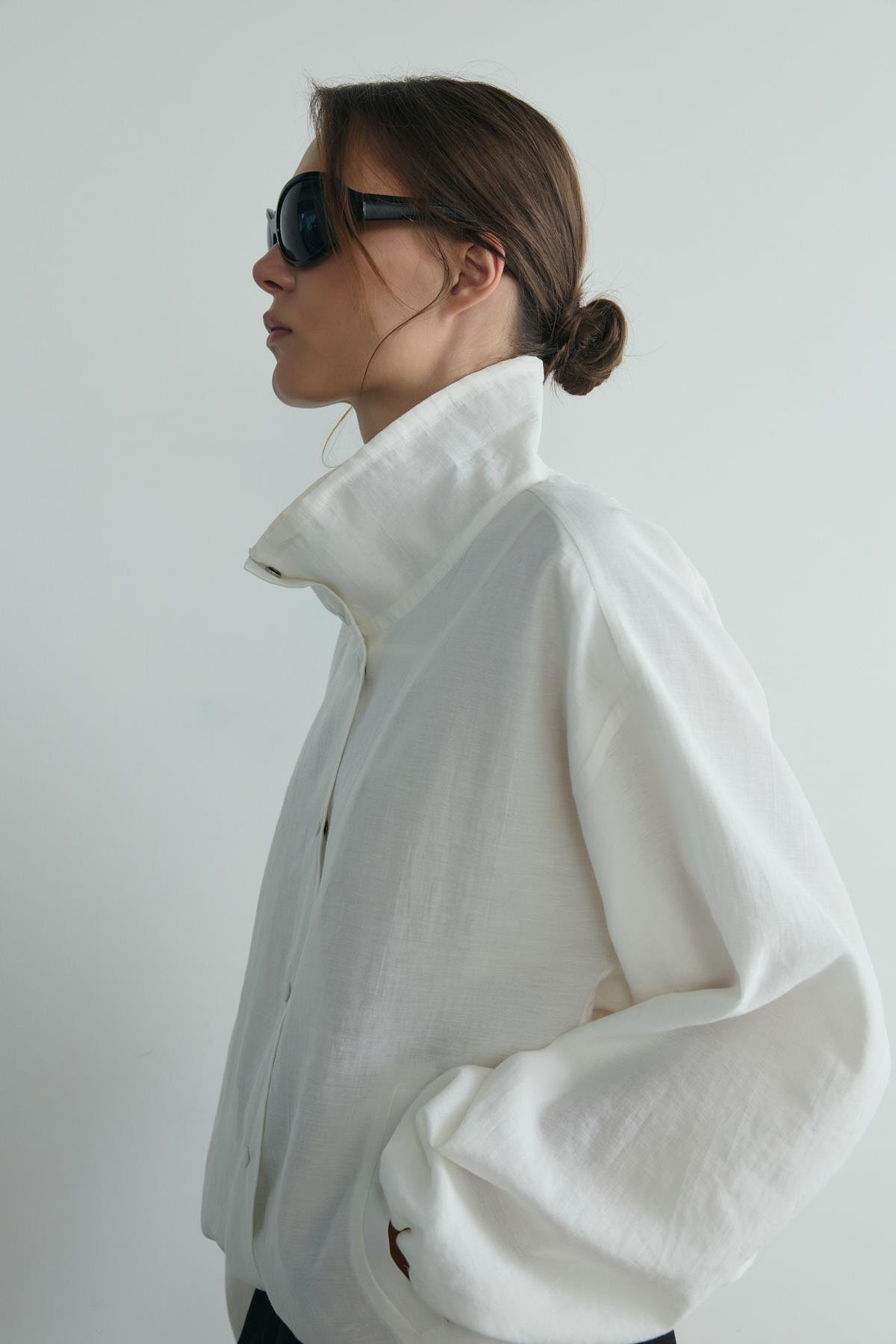 Ekru İnez Dökümlü Bomber Ceket