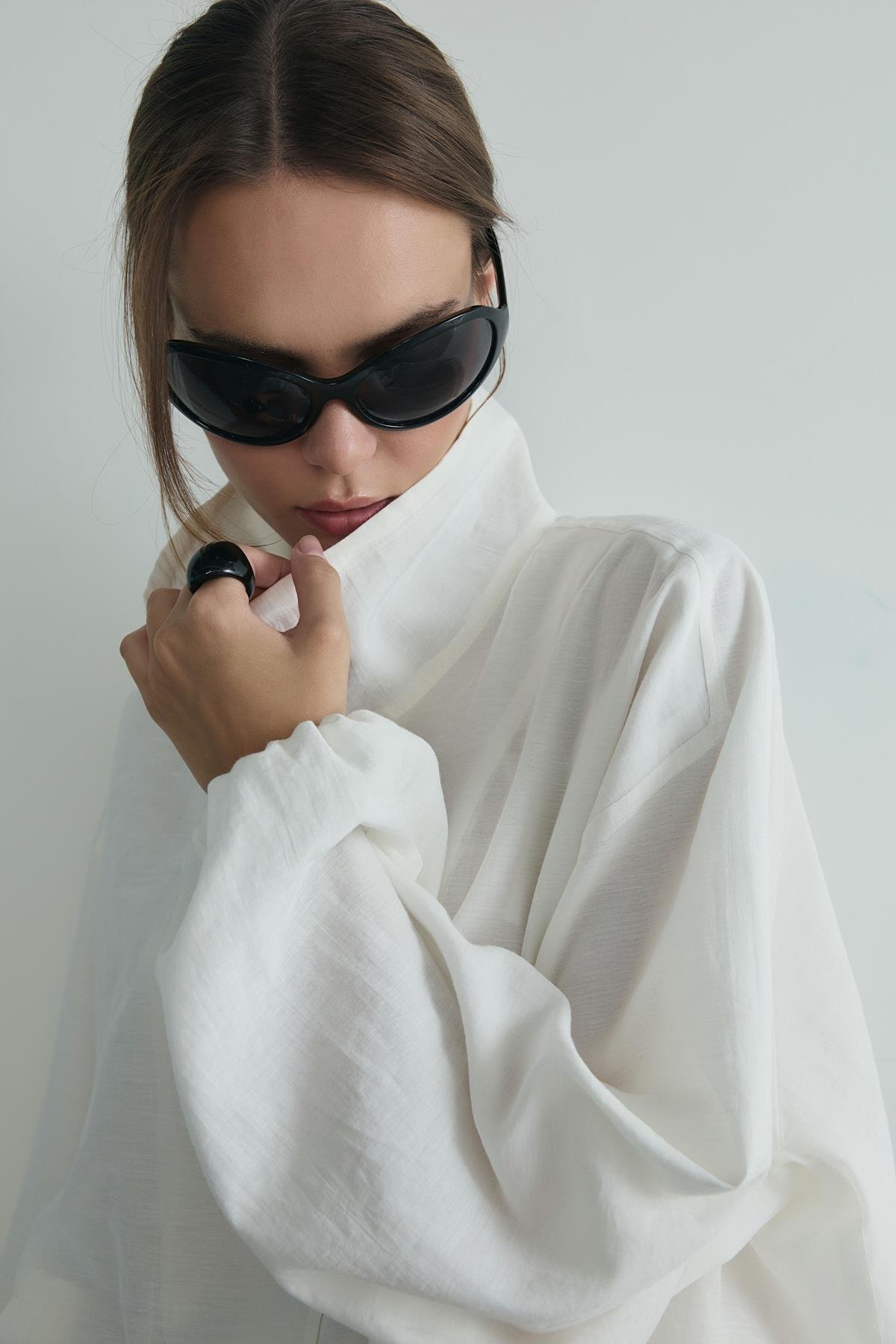 Ekru İnez Dökümlü Bomber Ceket