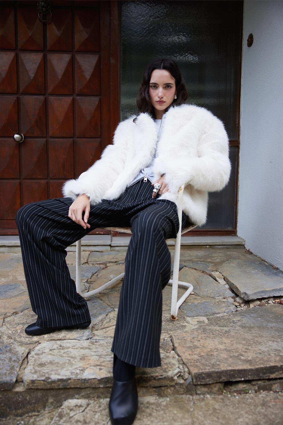 Ekru Lexi Suni Kürk Ceket