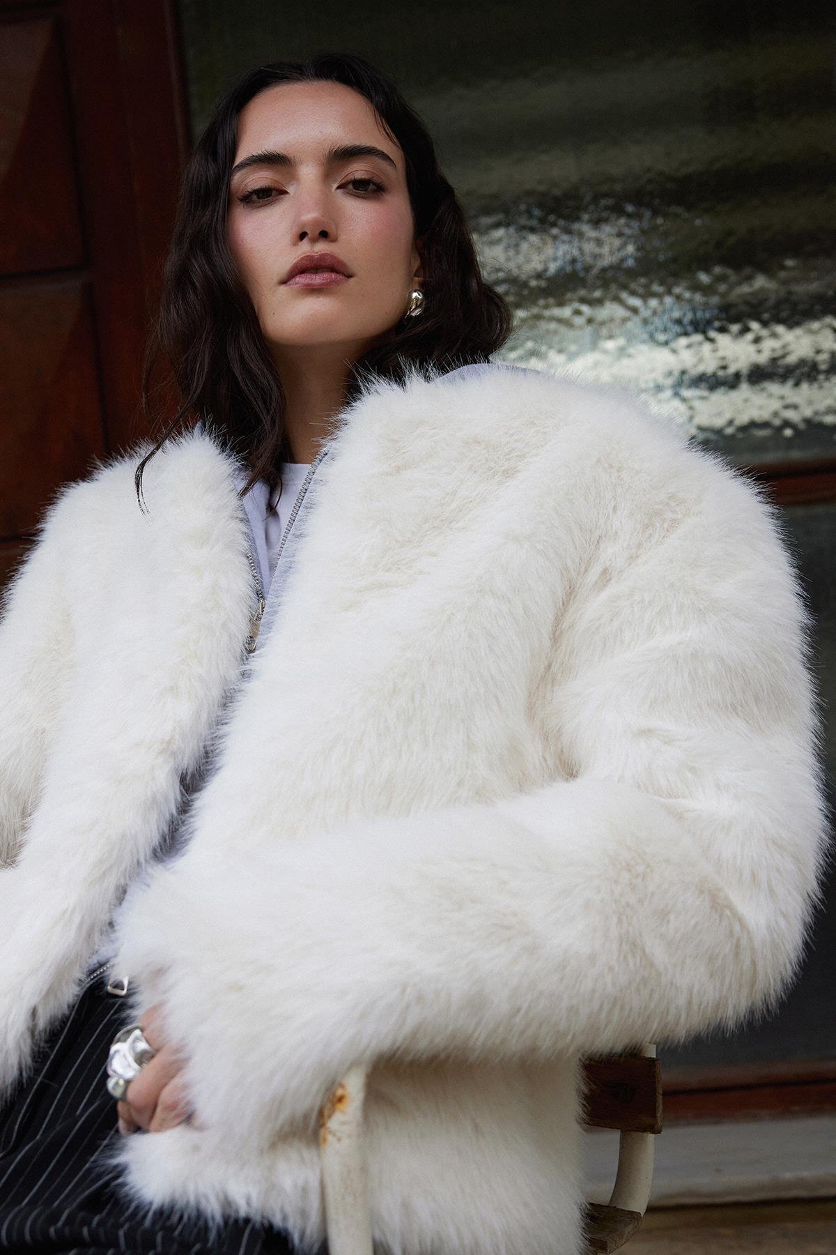 Ekru Lexi Suni Kürk Ceket