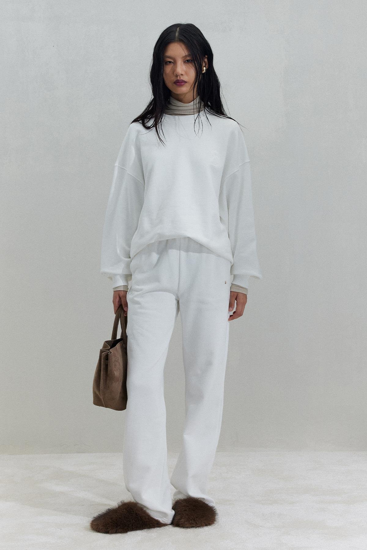 Ekru Logolu Oversize Sweat