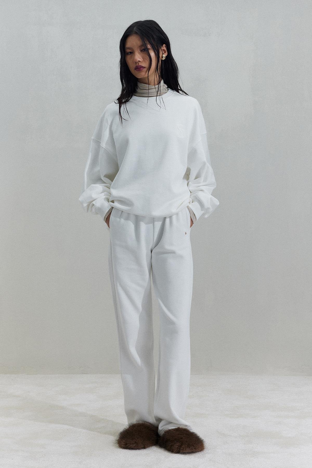 Ekru Logolu Oversize Sweat