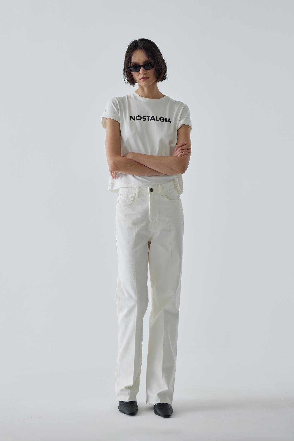 Ekru Nostalgia Baskılı Tişört