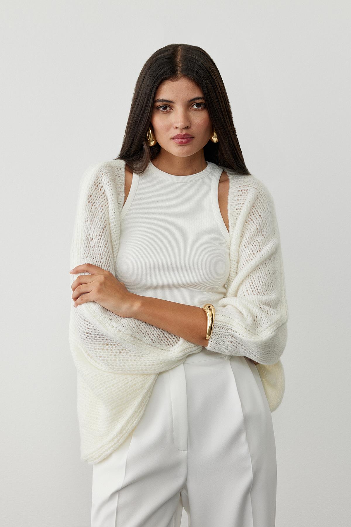 Ecru Oli Crew Neck Ribbed Top