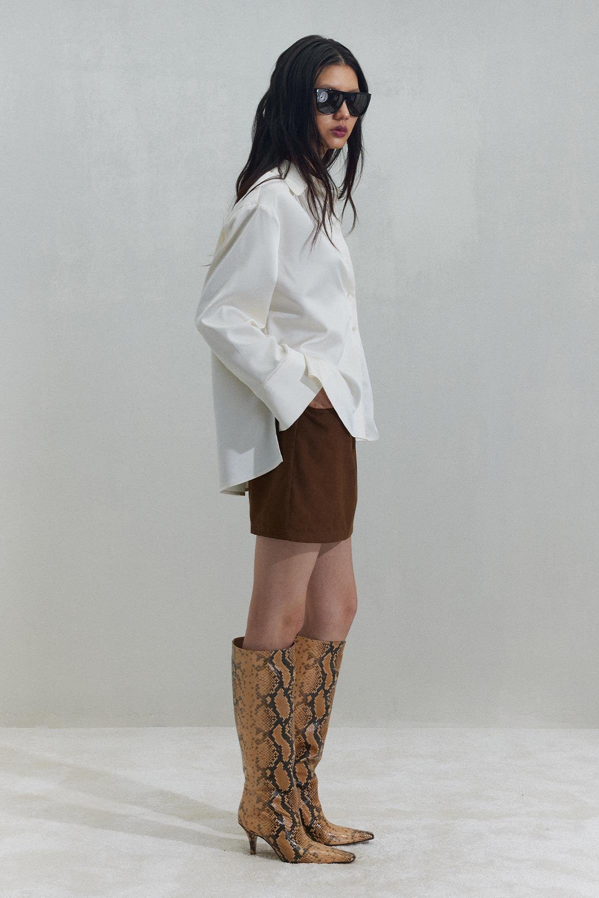 Ekru Pol Saten Gömlek