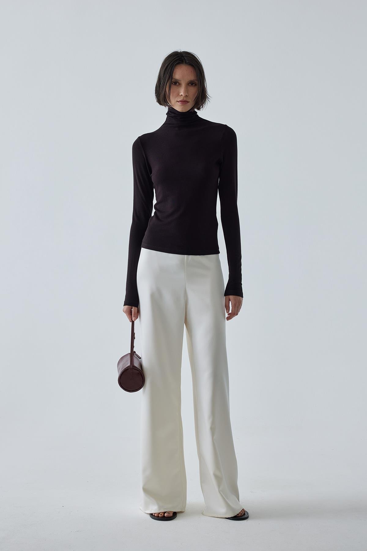 Ekru Pol Saten Pantolon