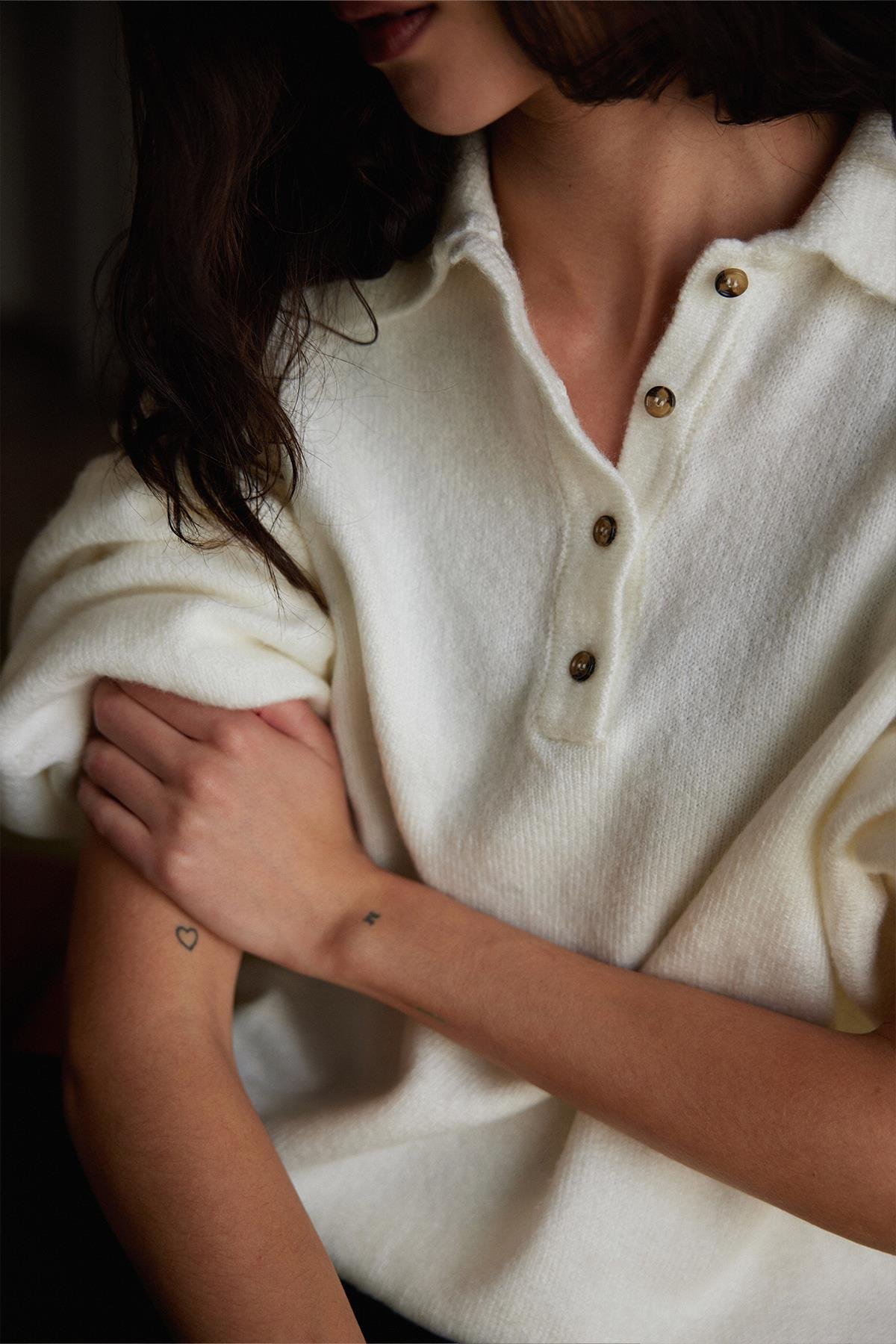 Ekru Rani Polo Yaka Oversize Kazak