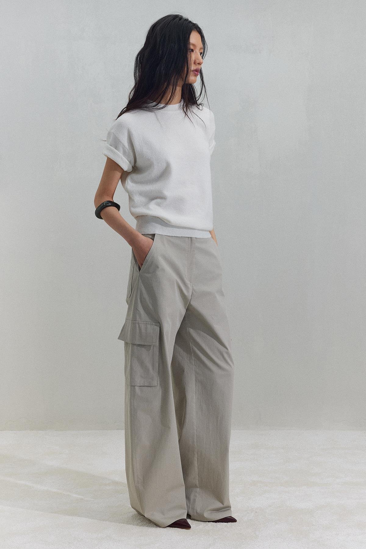 Ekru Robe Kısa Kollu Kazak