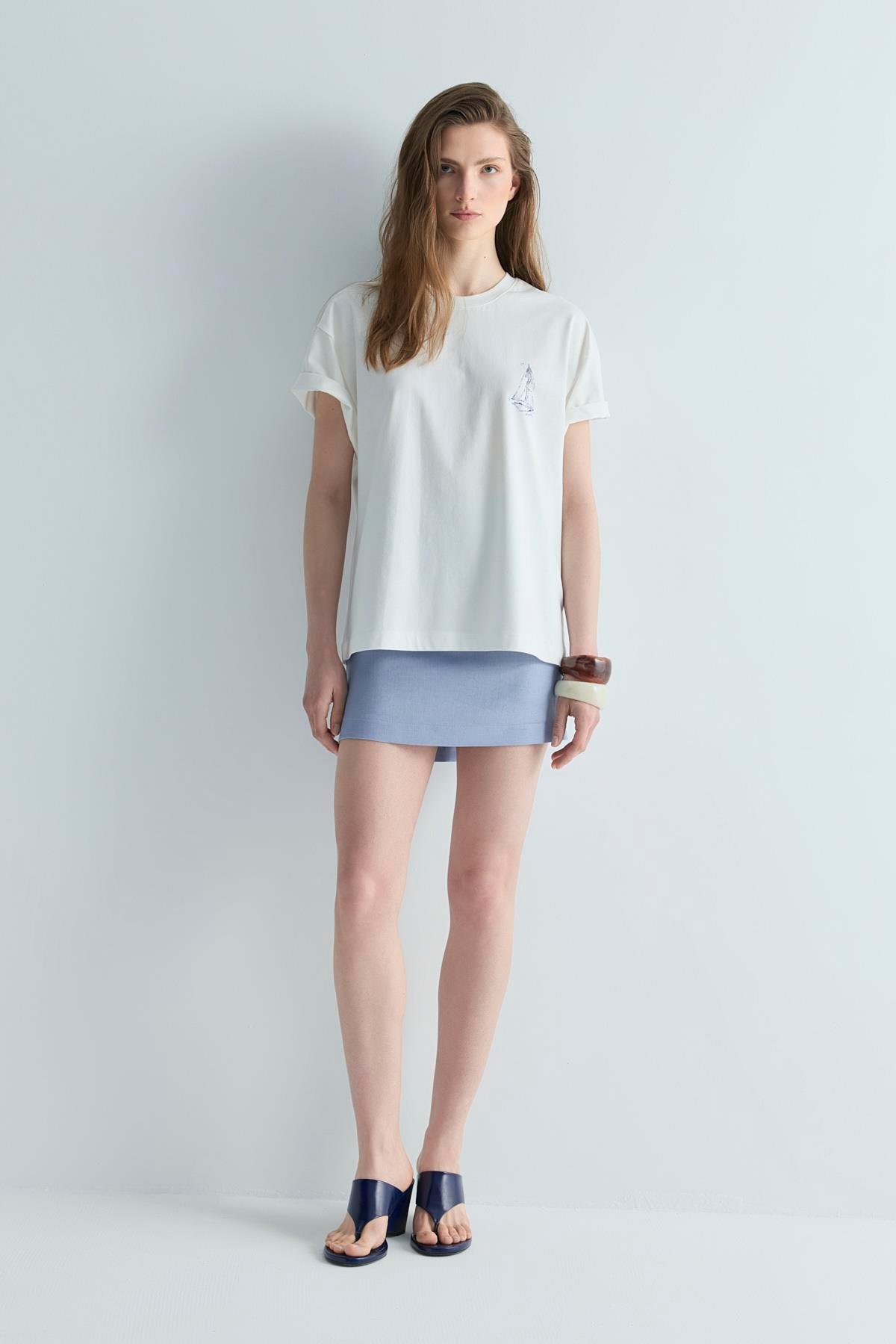 Ekru Sailor Oversize Tişört