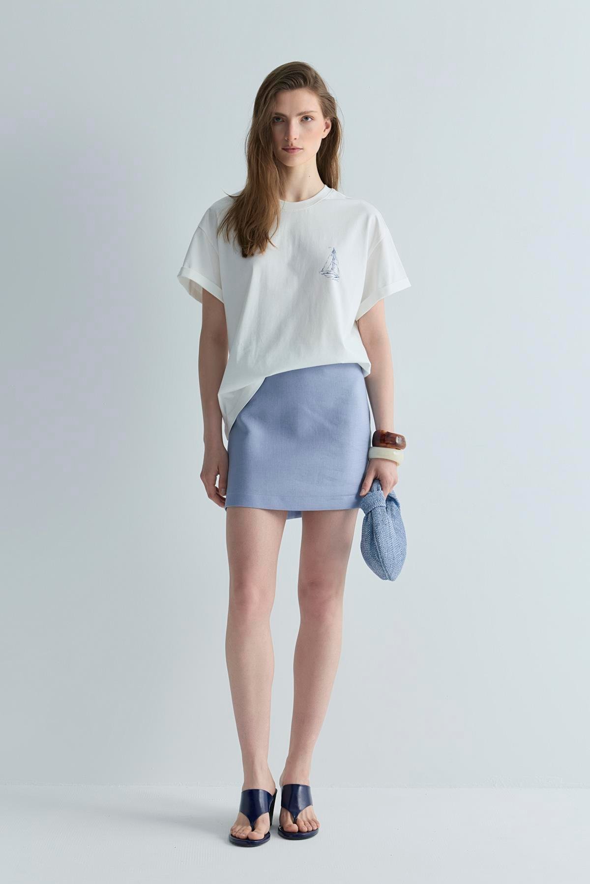 Ekru Sailor Oversize Tişört