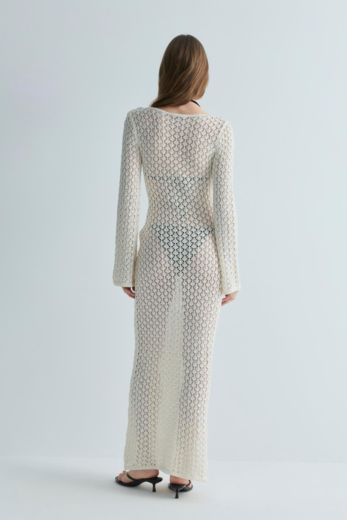 Ekru Sienna Ajurlu Maxi Elbise