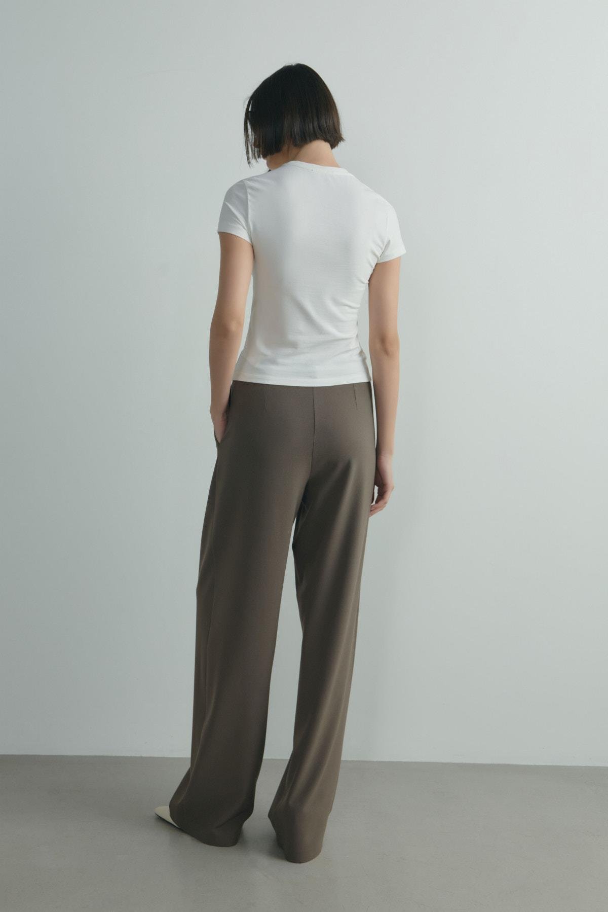 Ekru Skinny Fit Basic Tişört