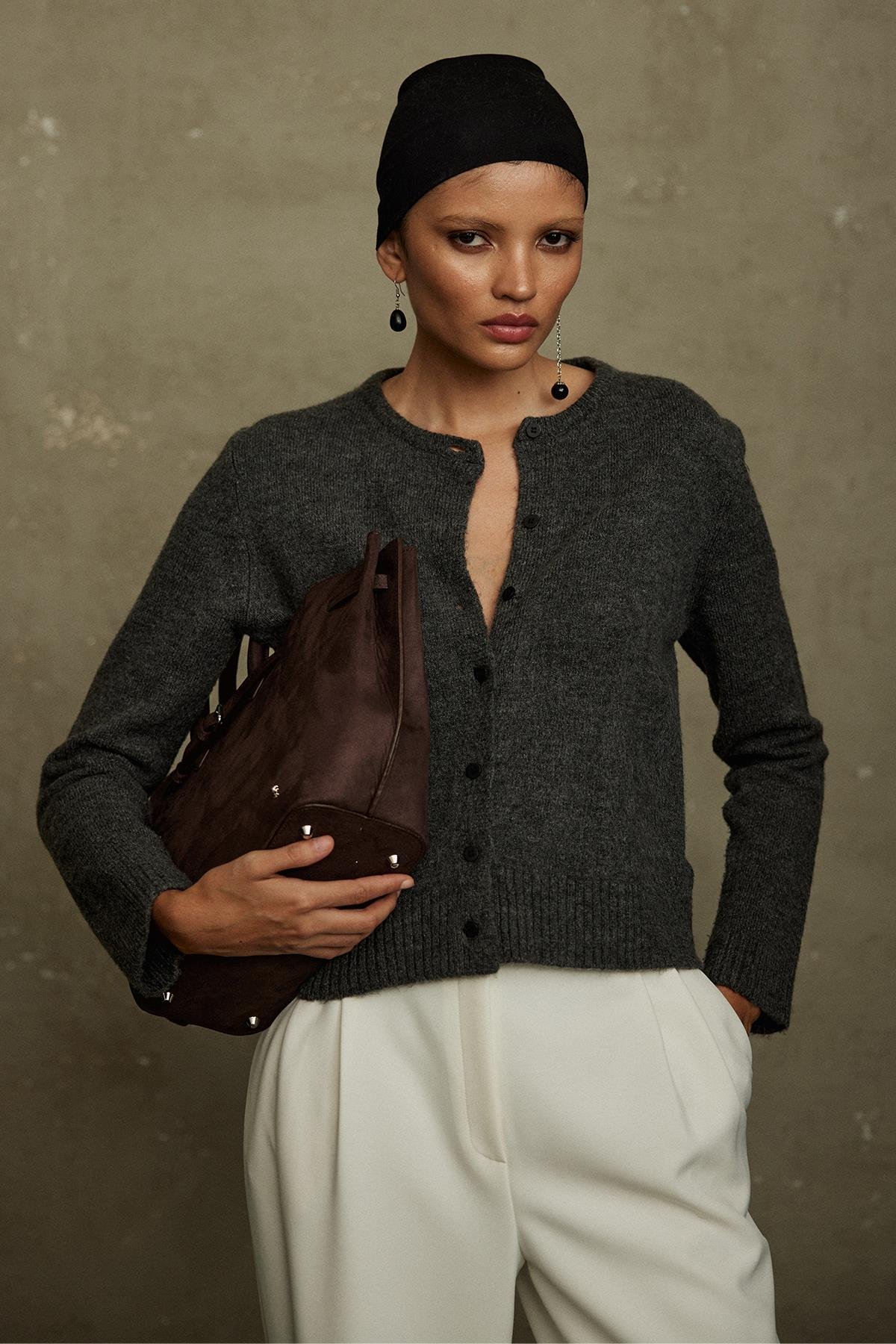 Füme Jenny Düğmeli Hırka