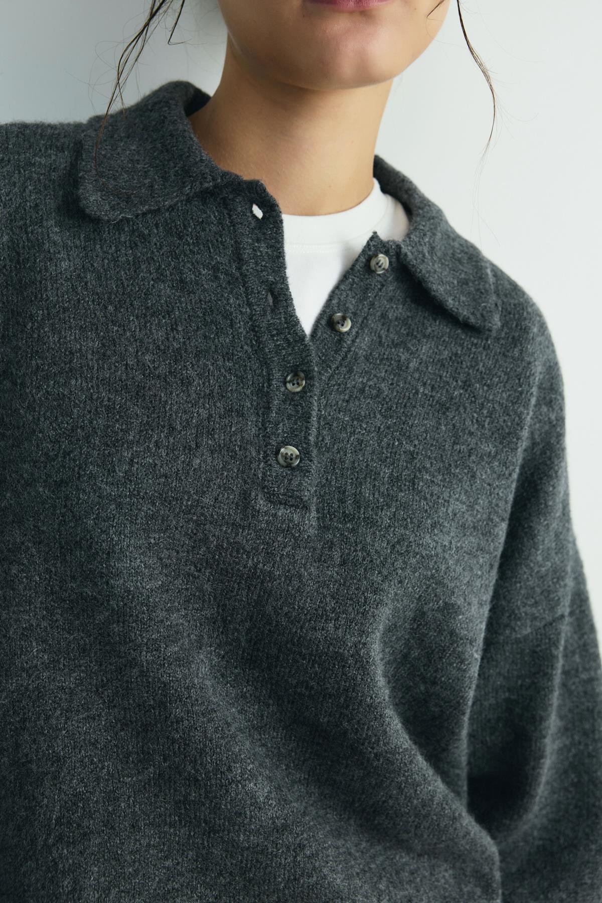 Füme Rani Polo Yaka Oversize Kazak