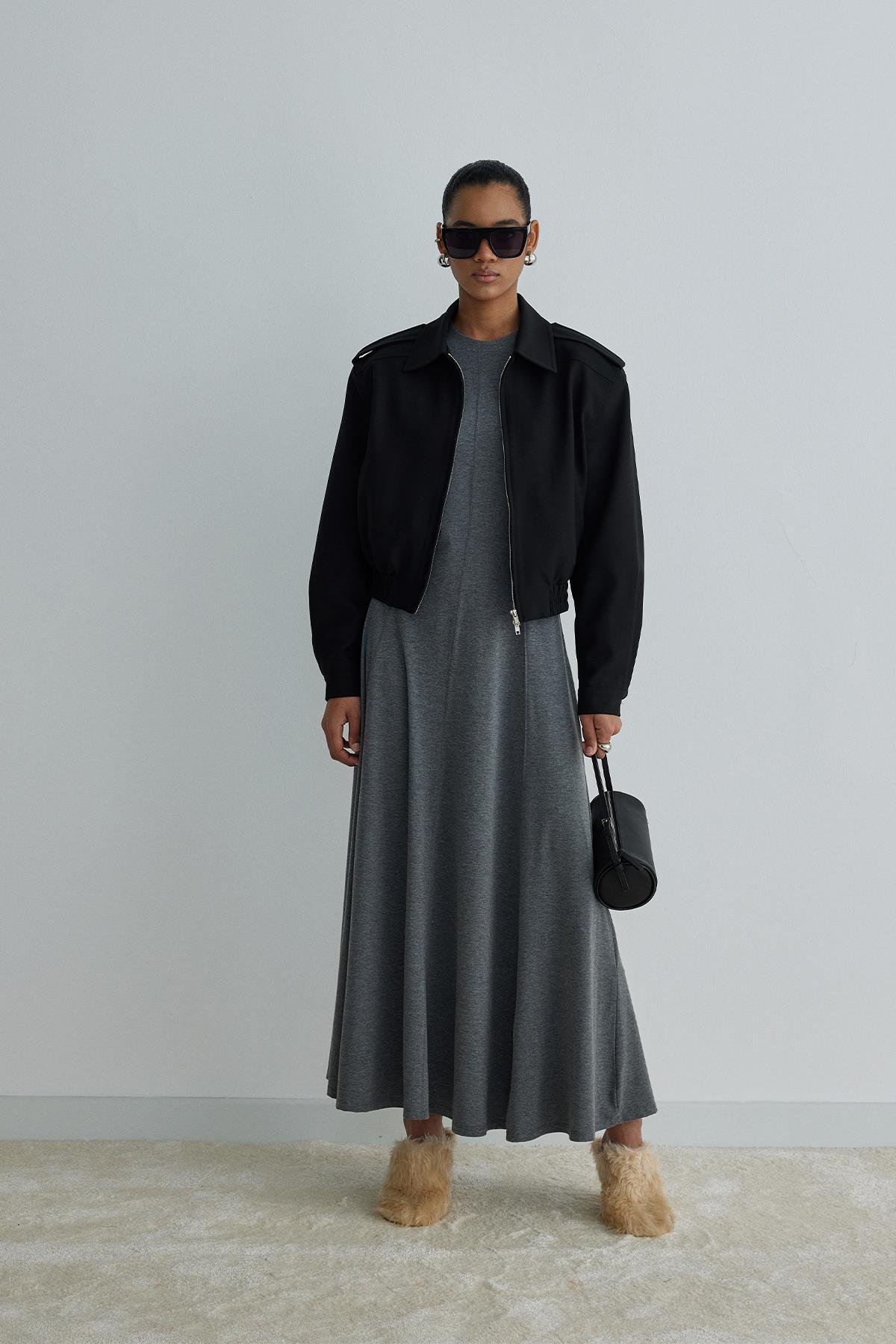 Füme Sandra Kloş Uzun Elbise