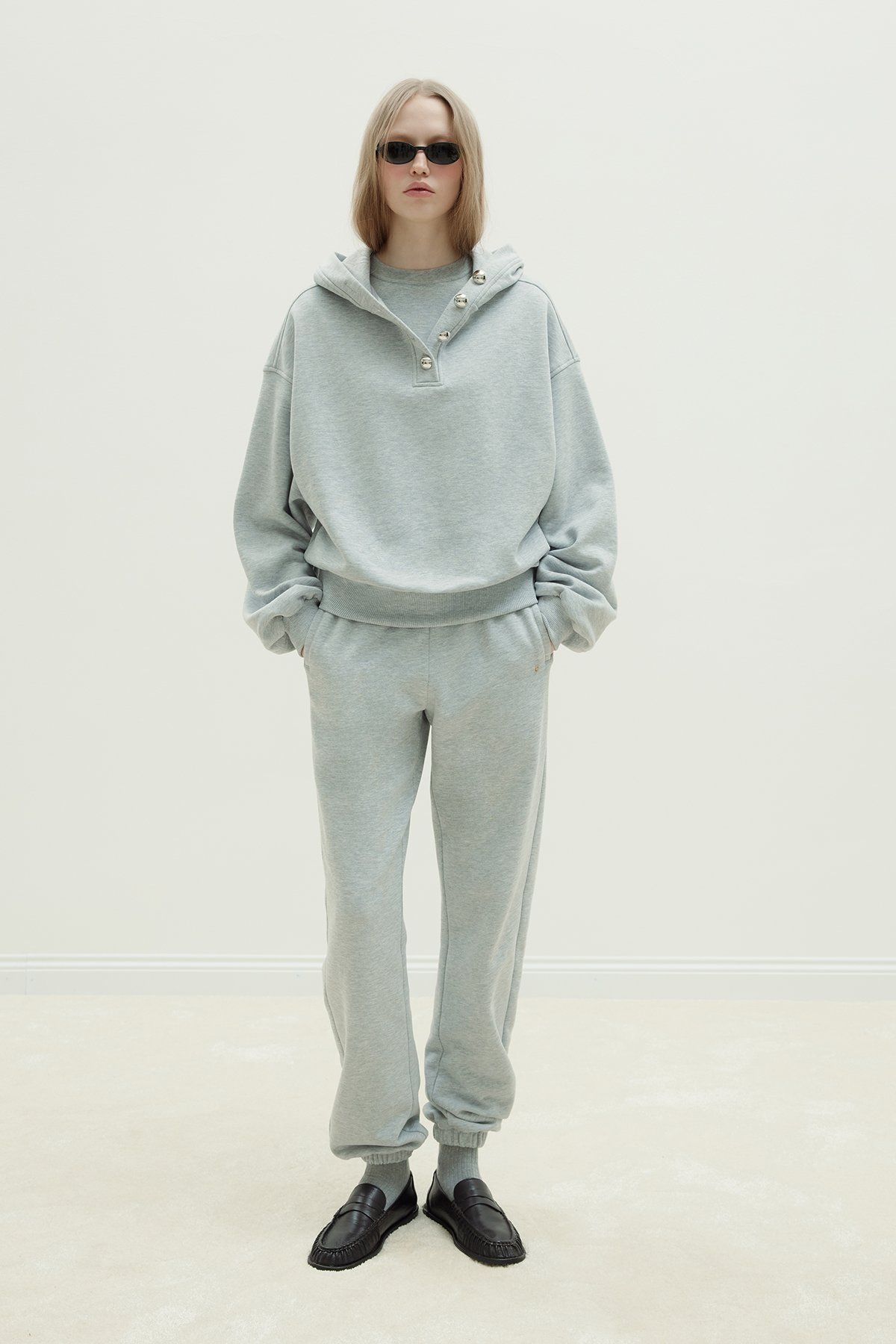 Gri Gala Düğmeli Oversize Sweat