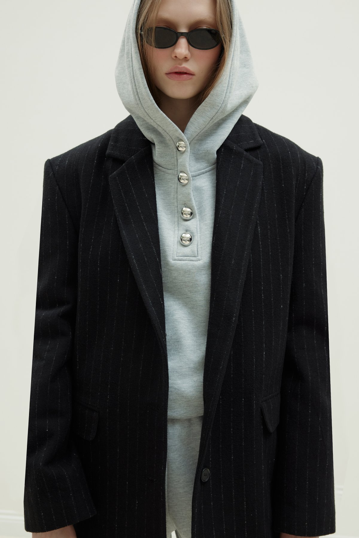 Gri Gala Düğmeli Oversize Sweat