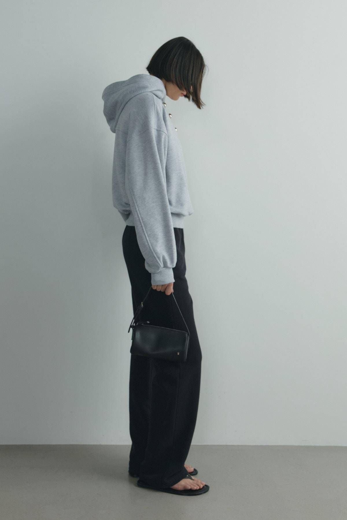 Gri Gala Düğmeli Oversize Sweatshirt