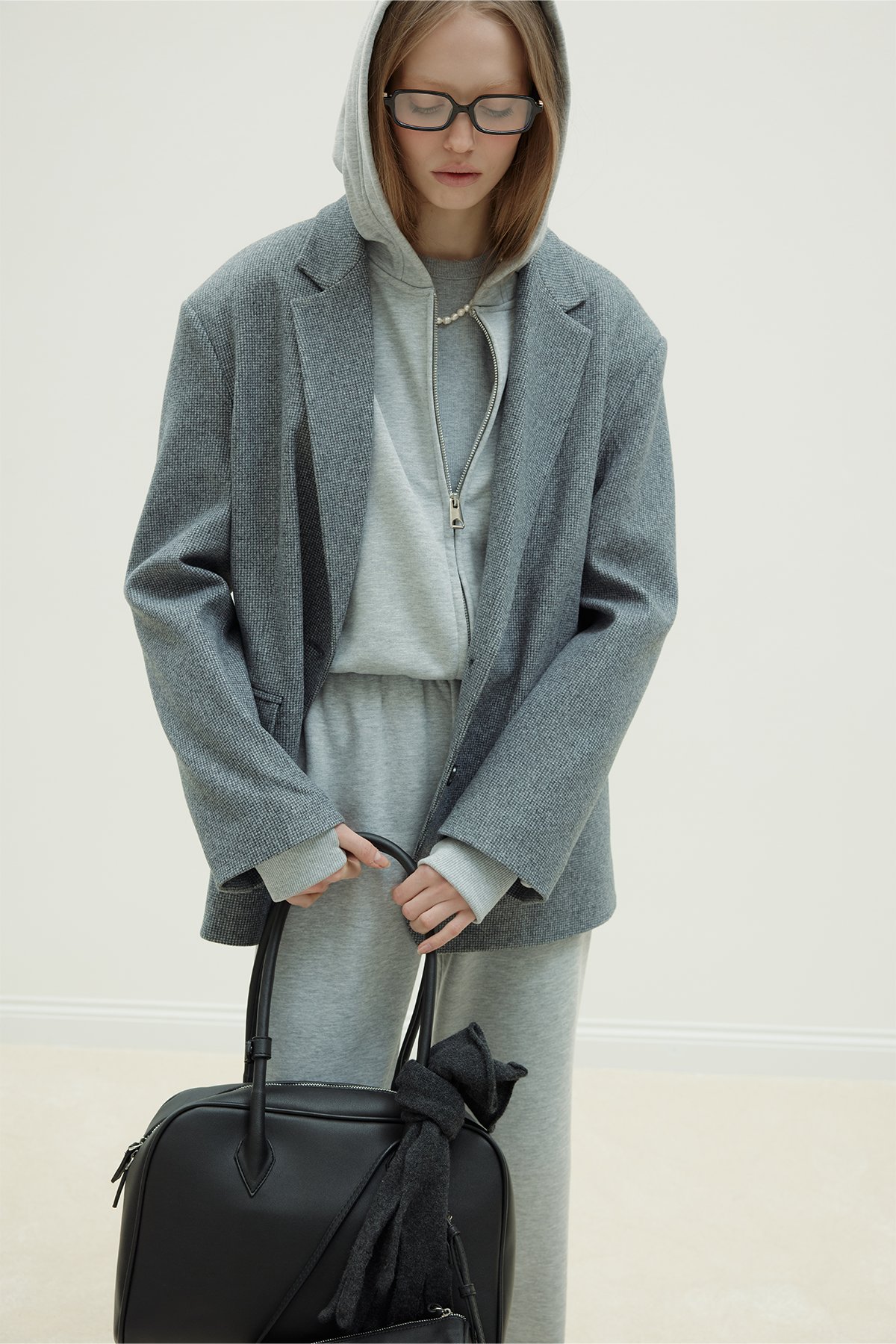 Gri Mila Oversize Fermuarlı Hırka