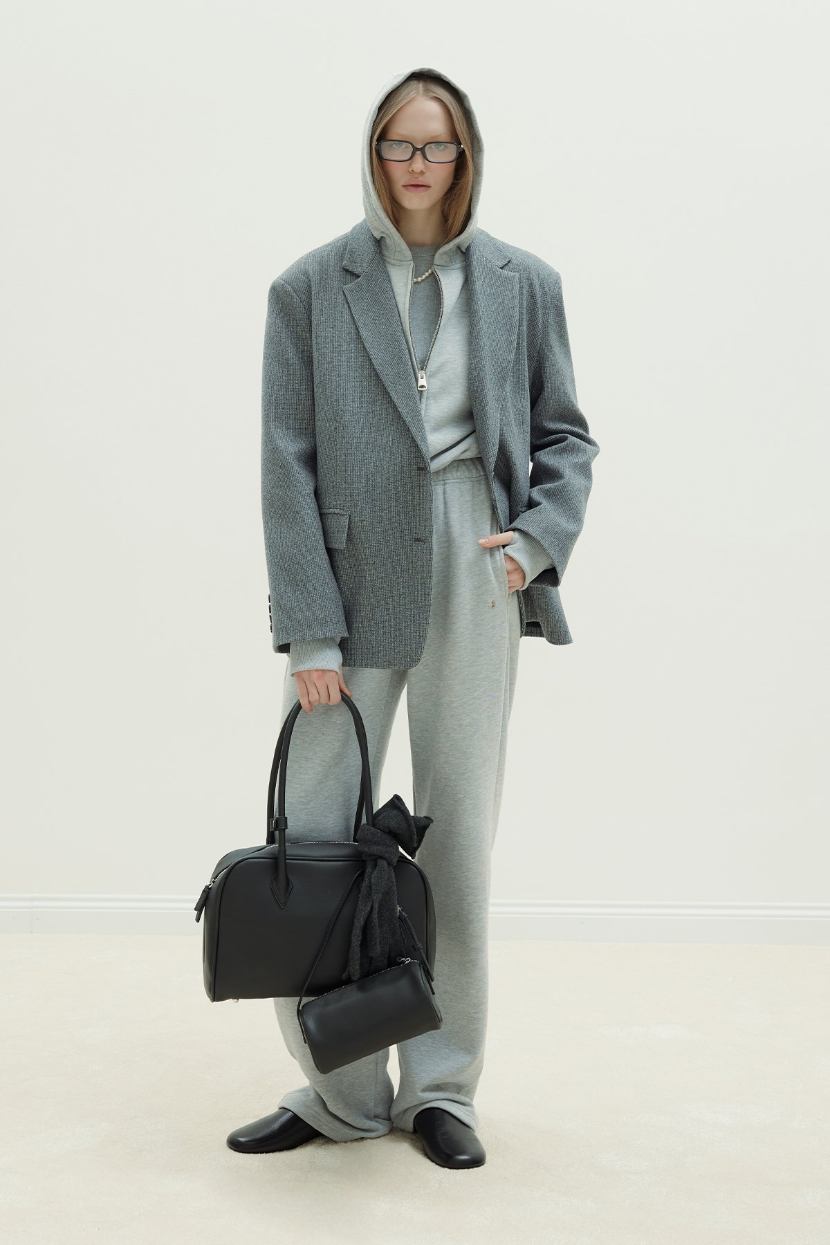 Gri Mila Oversize Fermuarlı Hırka