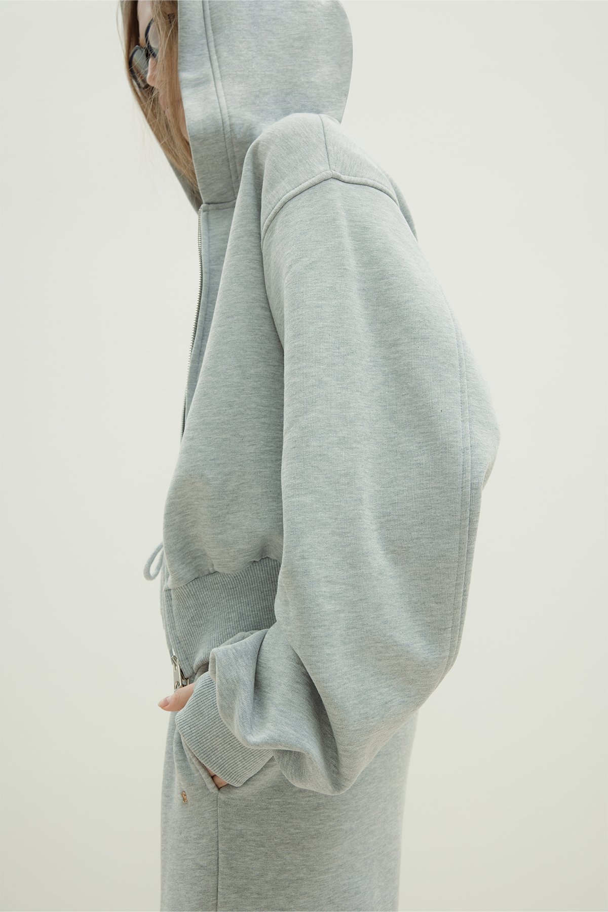 Gri Mila Oversize Fermuarlı Hırka
