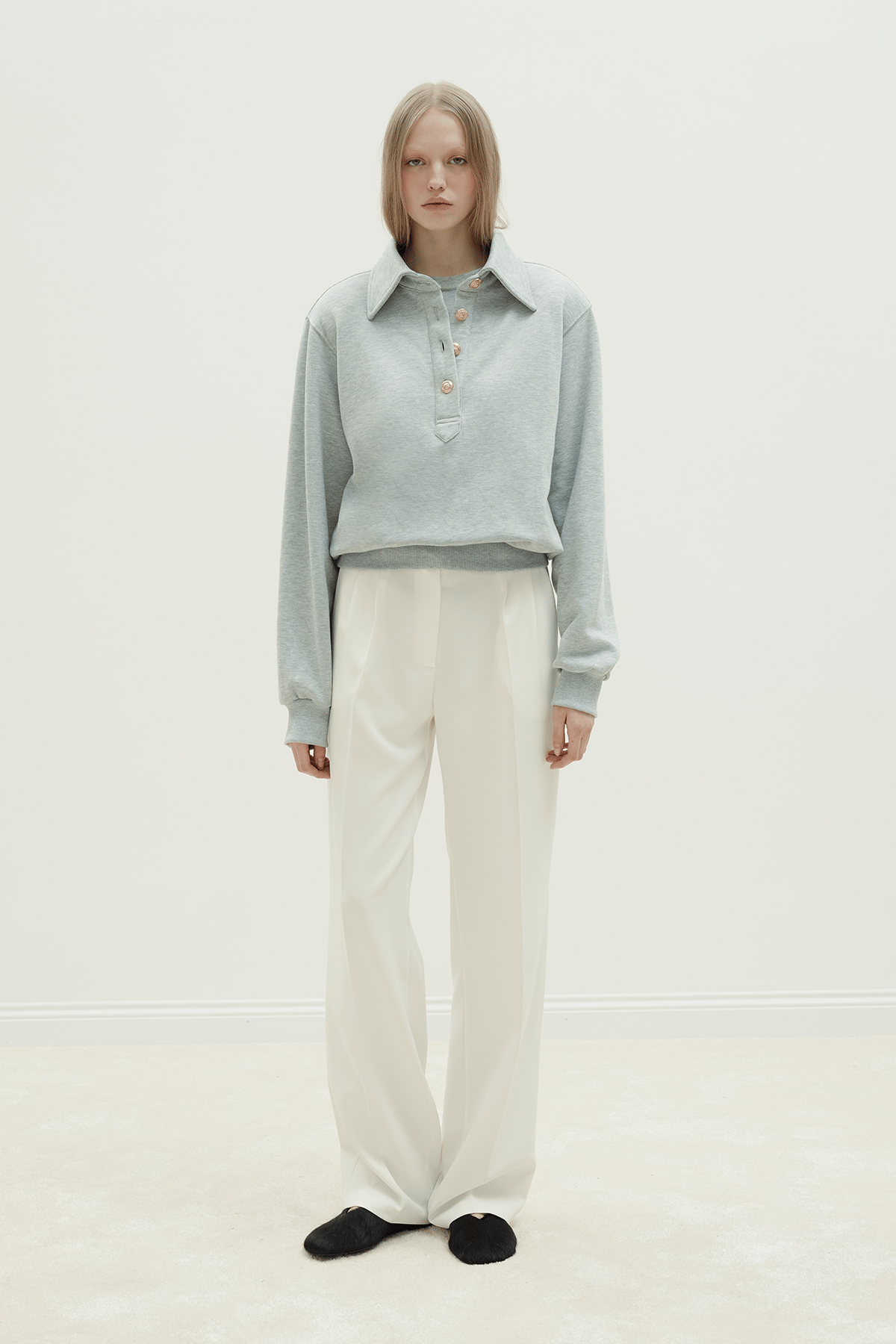 Gri Mimi Gold Düğmeli Sweatshirt