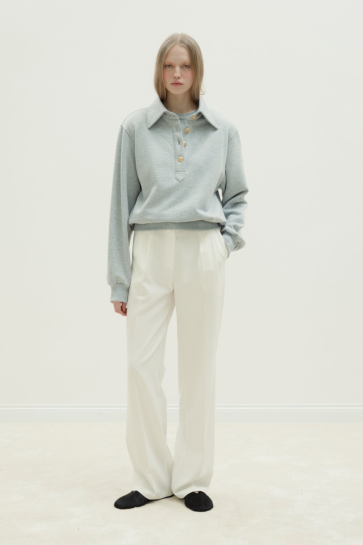 Gri Mimi Gold Düğmeli Sweatshirt