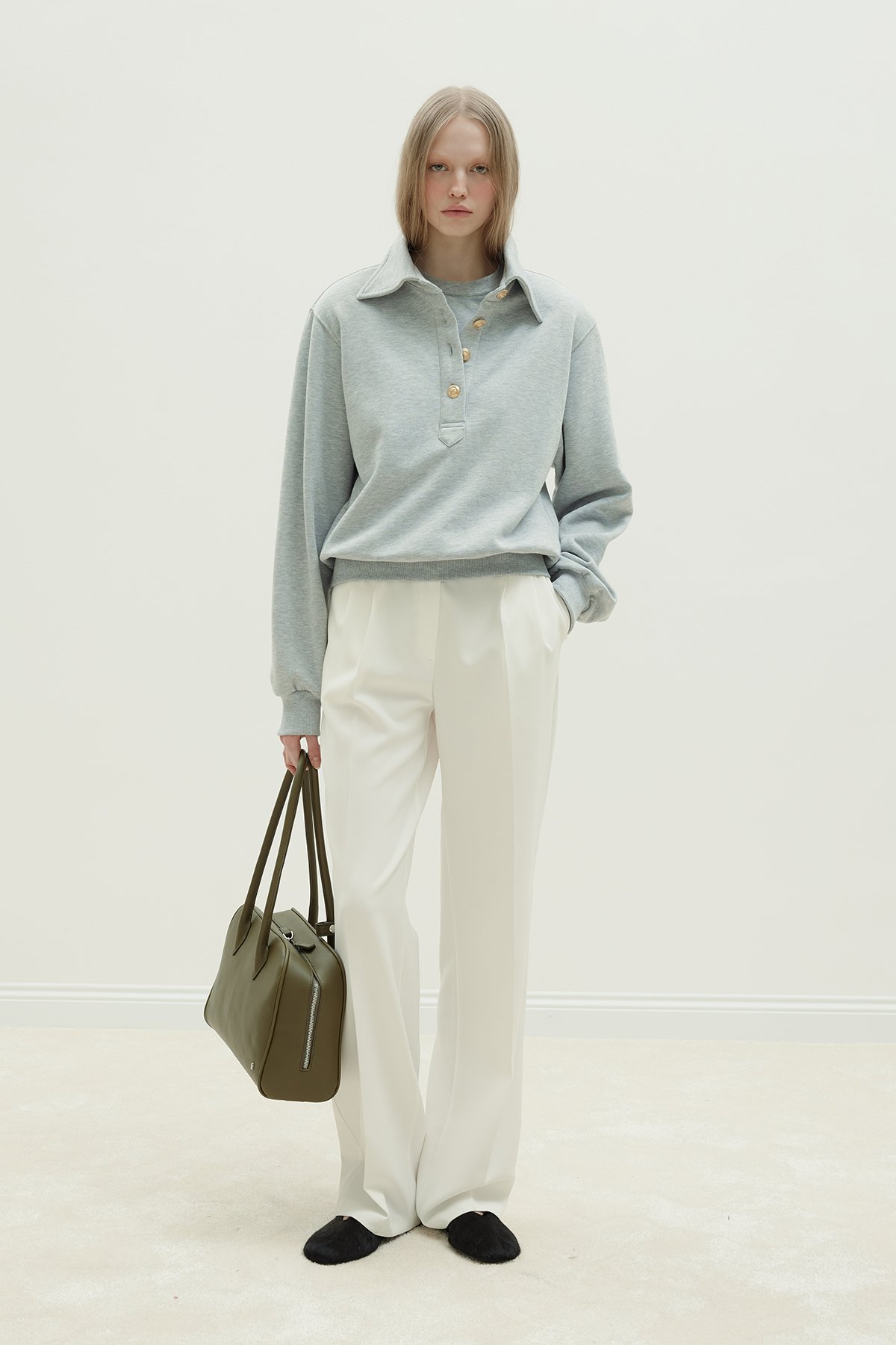 Gri Mimi Gold Düğmeli Sweatshirt