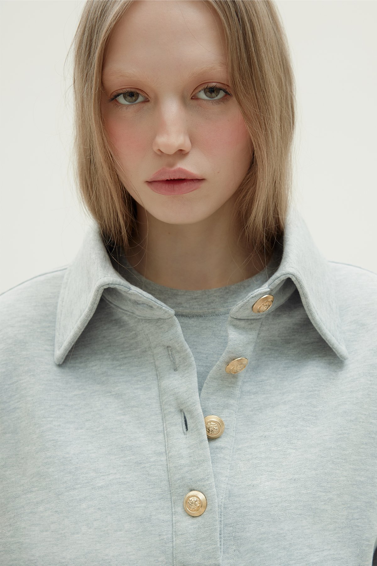 Gri Mimi Gold Düğmeli Sweatshirt