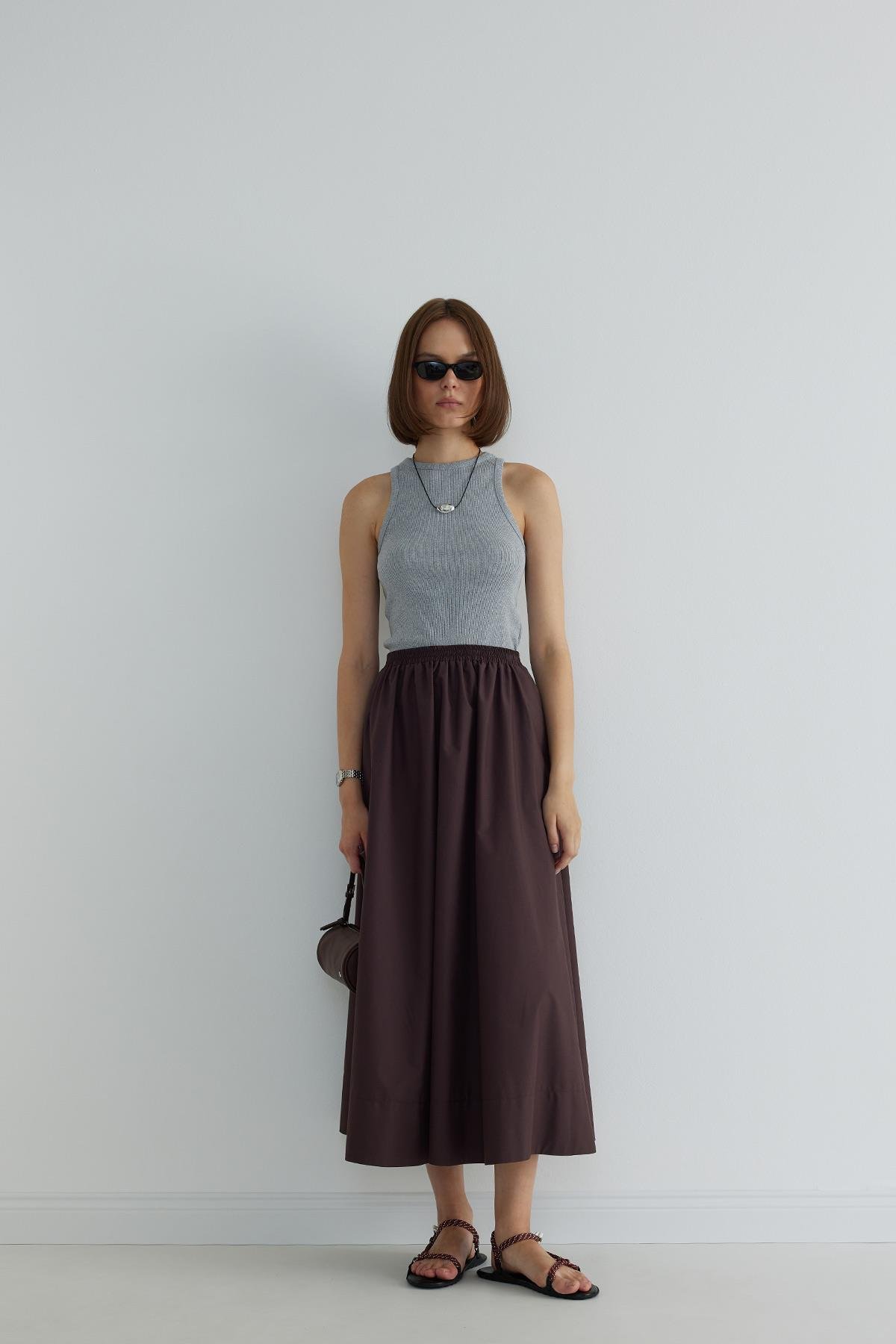 Gri Oli Fitilli Bisiklet Yaka Top