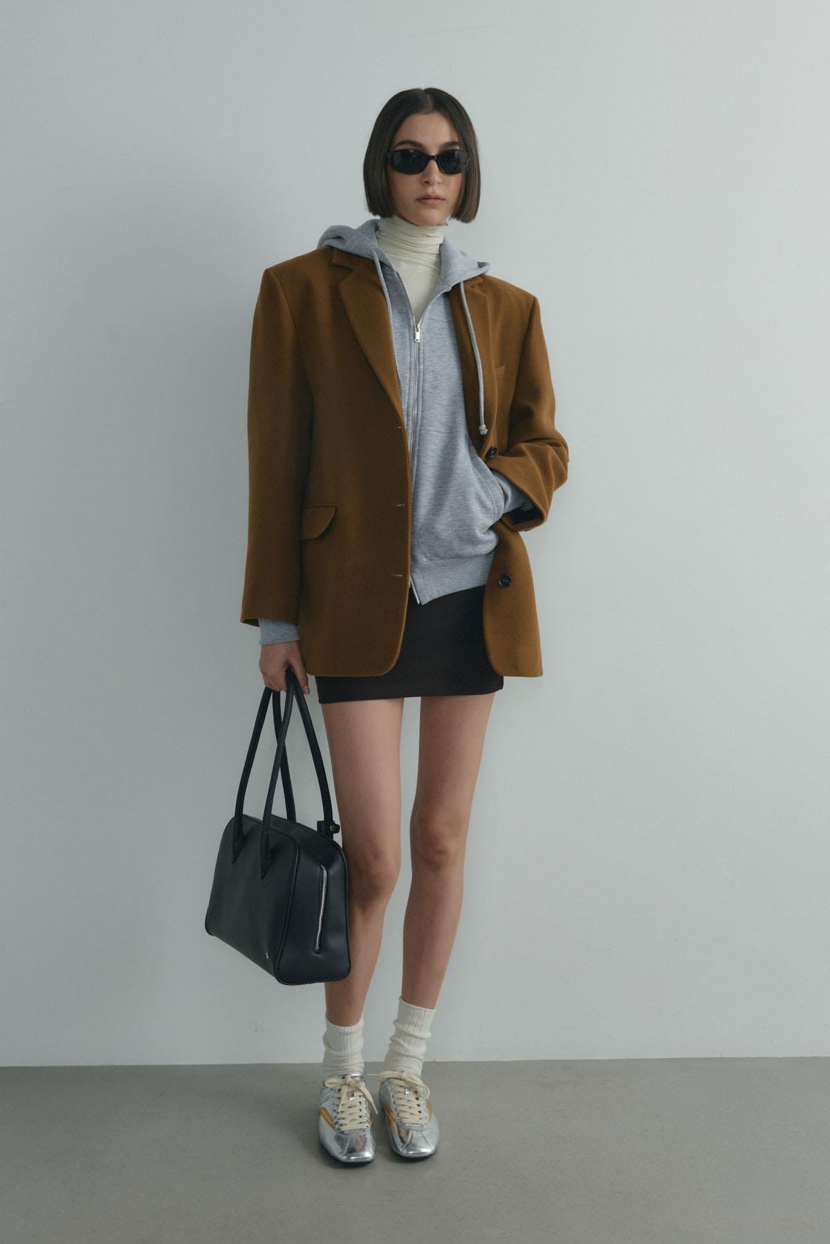 Gri Salted Oversize Fermuarlı Hırka